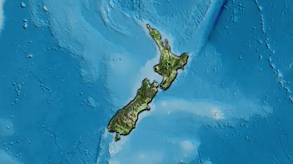 衛星地図上のニュージーランドの国境地帯の閉鎖 資本ポイント 国の形の縁が隠されている — ストック写真