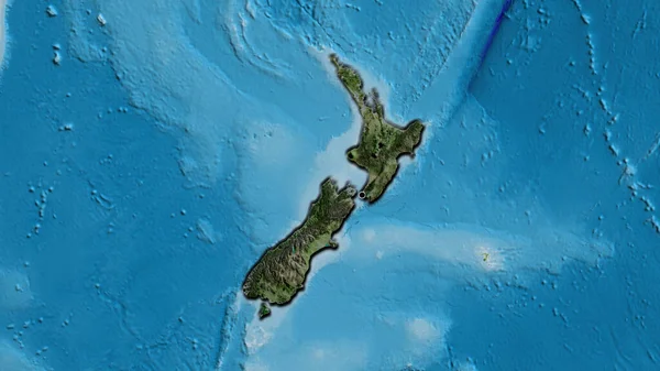 新西兰边境地区的特写镜头 用卫星地图上的黑暗覆盖突出显示 资本点 国家形状的斜边 — 图库照片