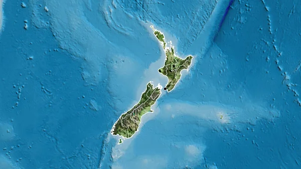Detailní Záběr Pohraniční Oblasti Nového Zélandu Jeho Regionálních Hranic Satelitní — Stock fotografie