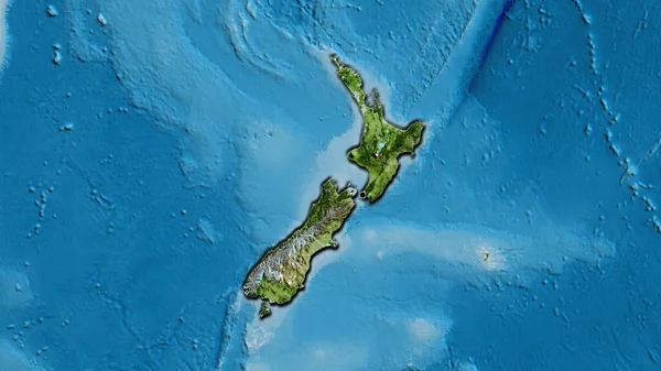 在卫星地图上对新西兰边境地区进行密切监视 资本点 国家形状的斜边 — 图库照片