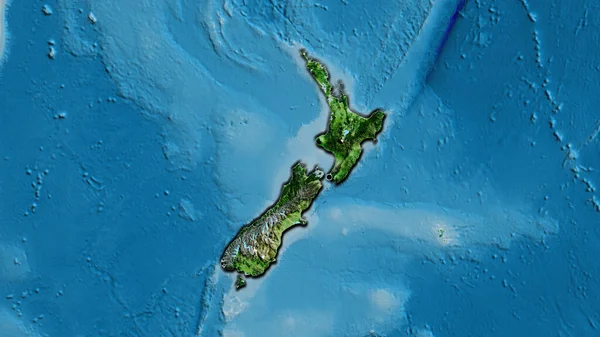 Nahaufnahme Des Neuseeländischen Grenzgebiets Auf Einer Satellitenkarte Kapitalpunkt Abgeschrägte Ränder — Stockfoto