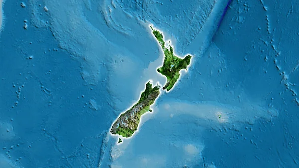 Close Área Fronteira Nova Zelândia Mapa Satélite Ponto Capital Brilho — Fotografia de Stock