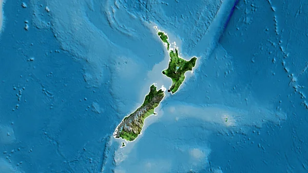 뉴질랜드 지역의 사진을 지도에 올렸습니다 나라의 모양을 둘러싸고 — 스톡 사진