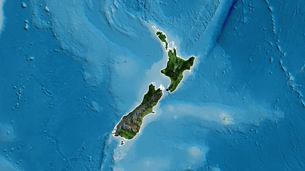 Zbliżenie Nowozelandzkiej Strefy Przygranicznej Ciemną Nakładką Zdjęciu Satelitarnym Główny Punkt — Zdjęcie stockowe