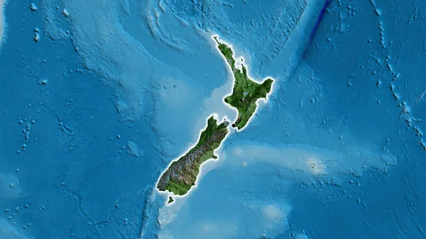Zbliżenie Nowozelandzkiej Strefy Przygranicznej Ciemną Nakładką Zdjęciu Satelitarnym Główny Punkt — Zdjęcie stockowe