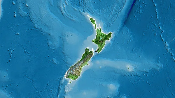 Nahaufnahme Des Neuseeländischen Grenzgebiets Auf Einer Satellitenkarte Kapitalpunkt Umrisse Rund — Stockfoto