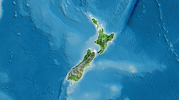 Zbliżenie Nowozelandzkiej Strefy Przygranicznej Jej Granic Regionalnych Zdjęciu Satelitarnym Yahoo — Zdjęcie stockowe
