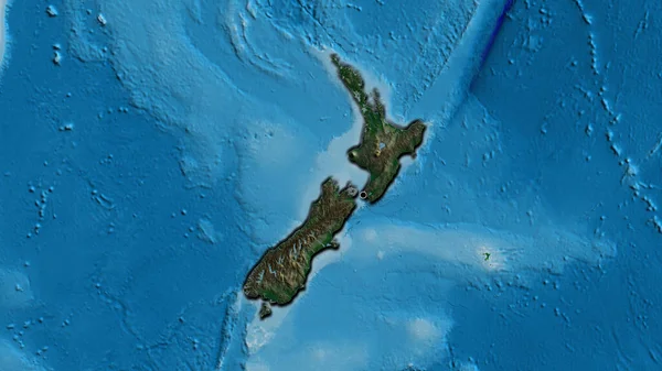新西兰边境地区的特写镜头 用一张地形图上的黑暗阴影突出显示出来 资本点 国家形状的斜边 — 图库照片
