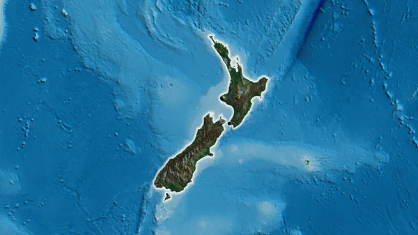 Zbliżenie Nowozelandzkiej Strefy Przygranicznej Ciemną Nakładką Fizyczną Mapę Główny Punkt — Zdjęcie stockowe