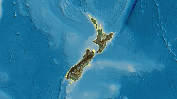 Detailní Záběr Pohraniční Oblasti Nového Zélandu Reliéfu Fakt Obrys Kolem — Stock fotografie