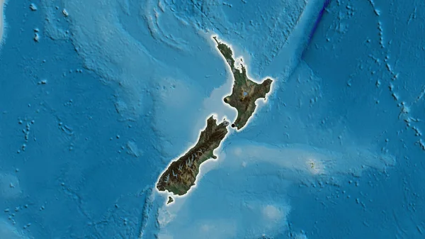 Zbliżenie Nowozelandzkiej Strefy Przygranicznej Ciemną Nakładką Mapę Pomocy Główny Punkt — Zdjęcie stockowe