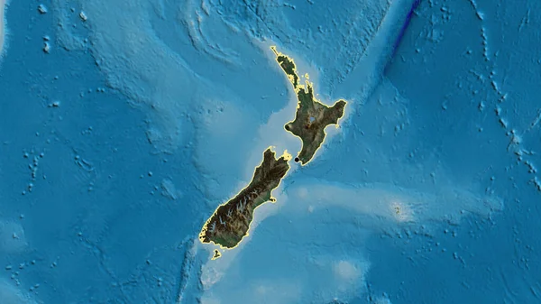 Yeni Zelanda Sınır Bölgesinin Yakın Çekimleri Bir Yardım Haritasında Koyu — Stok fotoğraf