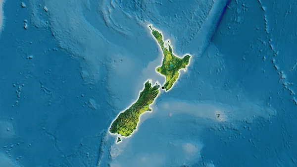 Nahaufnahme Des Neuseeländischen Grenzgebiets Auf Einer Topografischen Karte Kapitalpunkt Glühen — Stockfoto