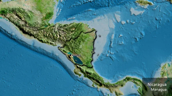 Nahaufnahme Des Grenzgebiets Nicaragua Auf Einer Satellitenkarte Kapitalpunkt Abgeschrägte Ränder — Stockfoto