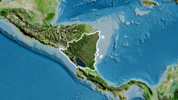 衛星地図上の暗いオーバーレイで強調しているニカラグア国境地域のクローズアップ 資本ポイント 全国に光る — ストック写真