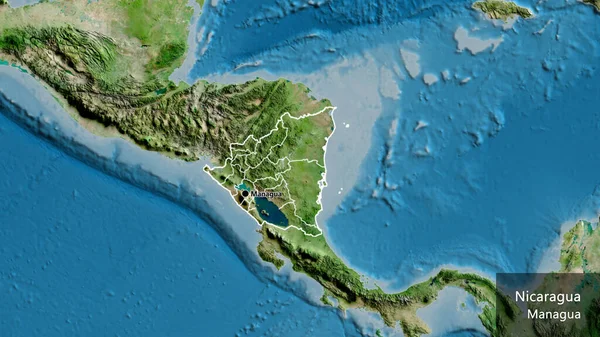 Nærbillede Nicaragua Grænseområdet Dets Regionale Grænser Satellitkort Hovedpunktet Kontur Rundt - Stock-foto