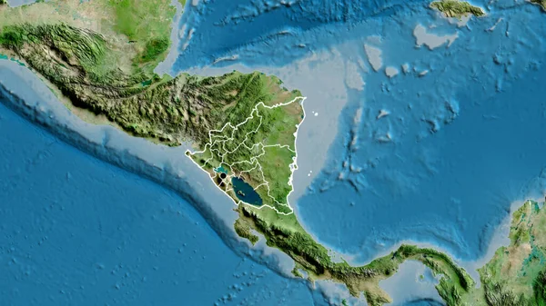 在卫星地图上对尼加拉瓜边境地区及其区域边界进行了密切监视 资本点 国家形貌概述 — 图库照片