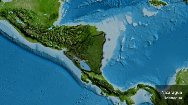 Närbild Gränsområdet Nicaragua Med Mörk Överlagring Satellitkarta Huvudpunkt Skalade Kanter — Stockfoto