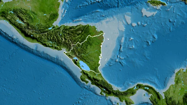 Close Nicaragua Border Area Satellite Map Capital Point Outline Country — Stock Photo, Image