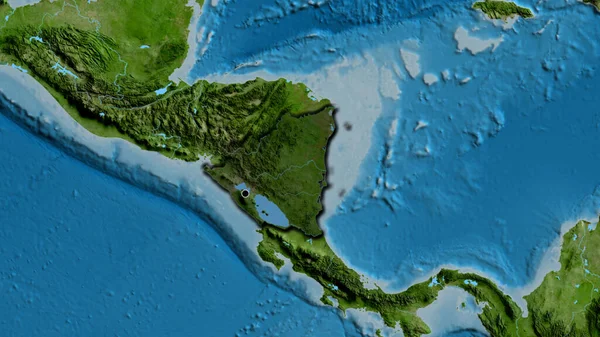 Nikaragua Sınır Bölgesinin Uydu Haritasında Koyu Bir Örtüyle Işaretlenmiş Yakın — Stok fotoğraf