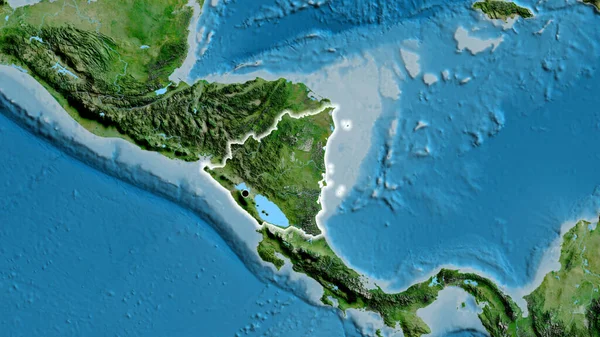 Close Van Het Grensgebied Van Nicaragua Een Satellietkaart Hoofdpunt Glow — Stockfoto