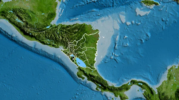 Närbild Gränsområdet Nicaragua Och Dess Regionala Gränser Satellitkarta Huvudpunkt Skissera — Stockfoto