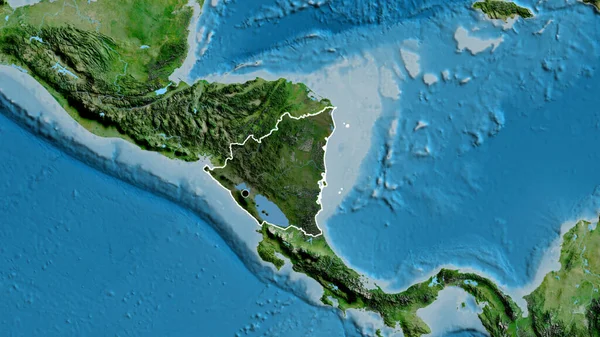 衛星地図上の暗いオーバーレイで強調しているニカラグア国境地域のクローズアップ 資本ポイント 全国の概要 — ストック写真
