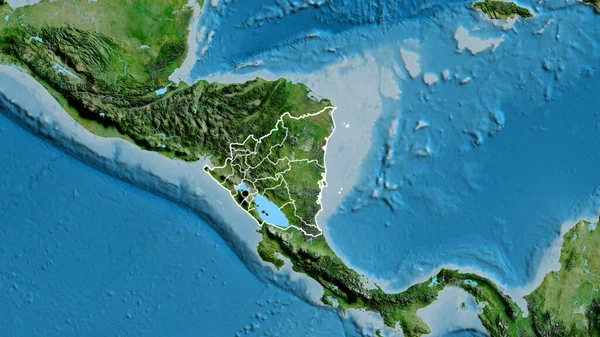 Close Área Fronteiriça Nicarágua Suas Fronteiras Regionais Mapa Satélite Ponto — Fotografia de Stock