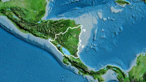 Zbliżenie Strefy Przygranicznej Nikaragui Zdjęciu Satelitarnym Yahoo Główny Punkt Blask — Zdjęcie stockowe