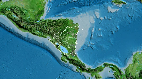 Detailní Záběr Pohraniční Oblasti Nikaragui Jejích Regionálních Hranic Satelitní Mapě — Stock fotografie
