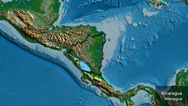 Närbild Gränsområdet Nicaragua Fysisk Karta Huvudpunkt Skalade Kanter Landet Form — Stockfoto