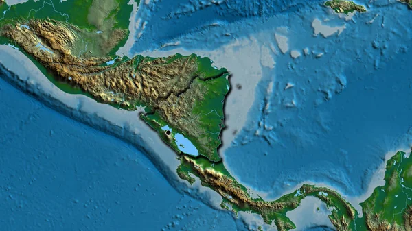 Κοντινό Πλάνο Της Παραμεθόριας Περιοχής Της Νικαράγουας Φυσικό Χάρτη Σημάδι — Φωτογραφία Αρχείου