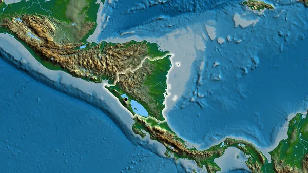 在实际地图上对尼加拉瓜边境地区进行的密切监视 资本点 风靡全国 — 图库照片
