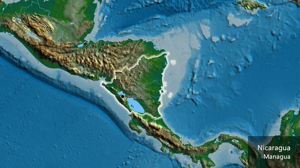 Крупный План Приграничной Зоны Никарагуа Физической Карте Отличный Момент Светится — стоковое фото