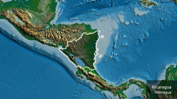 Detailní Záběr Pohraniční Oblasti Nikaragui Zvýrazňující Tmavou Vrstvu Fyzické Mapě — Stock fotografie