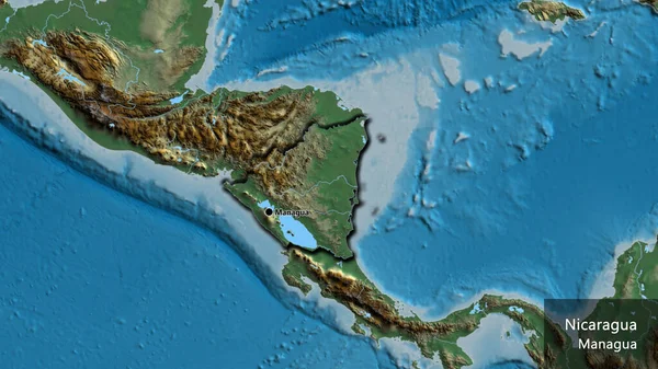 Primer Plano Zona Fronteriza Nicaragua Mapa Relieve Punto Capital Bordes —  Fotos de Stock