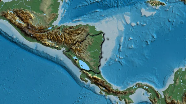 Крупный План Приграничной Зоны Никарагуа Карте Рельефа Отличный Момент Скошенный — стоковое фото