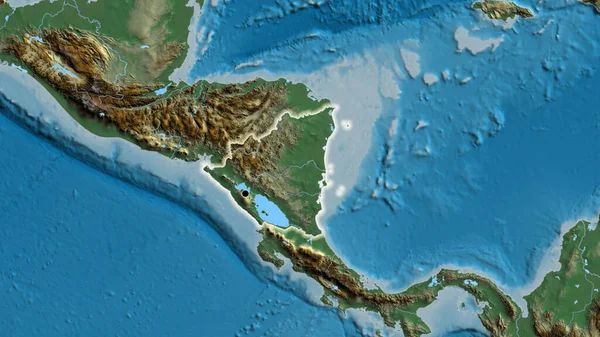 Primer Plano Zona Fronteriza Nicaragua Mapa Relieve Punto Capital Brillan — Foto de Stock