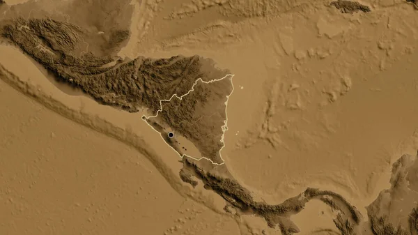 니카라과 지역의 세피아 Sepia 지도에 나라의 모양을 둘러싸고 — 스톡 사진
