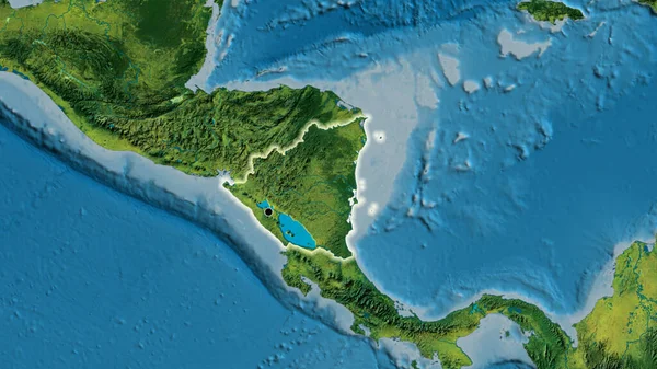 Nahaufnahme Des Grenzgebiets Nicaragua Auf Einer Topografischen Karte Kapitalpunkt Glühen — Stockfoto