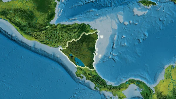 地形図上の暗いオーバーレイで強調ニカラグア国境地域のクローズアップ 資本ポイント 全国に光る — ストック写真