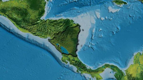 Närbild Nicaraguas Gränsområde Med Ett Mörkt Överdrag Topografisk Karta Huvudpunkt — Stockfoto