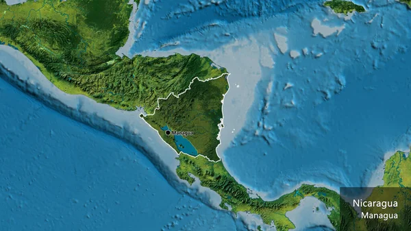 Close Área Fronteira Nicarágua Destacando Com Uma Sobreposição Escura Mapa — Fotografia de Stock