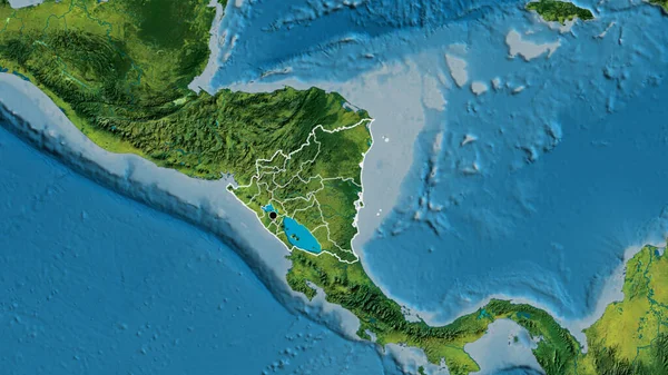 Close Dari Perbatasan Nikaragua Dan Perbatasan Regionalnya Pada Peta Topografi — Stok Foto