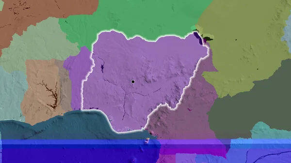 在行政地图上对尼日尔边境地区进行的密切监视 资本点 风靡全国 — 图库照片