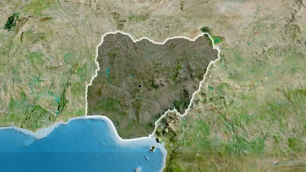 Närbild Nigers Gränsområde Med Mörk Överlagring Satellitkarta Huvudpunkt Glow Runt — Stockfoto