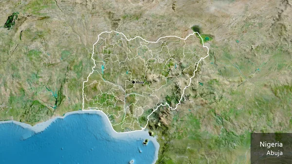 ニジェール国境地域の閉鎖と衛星地図上のその地域の境界線 資本ポイント 国の形の周りの概要 英名国とその首都 — ストック写真