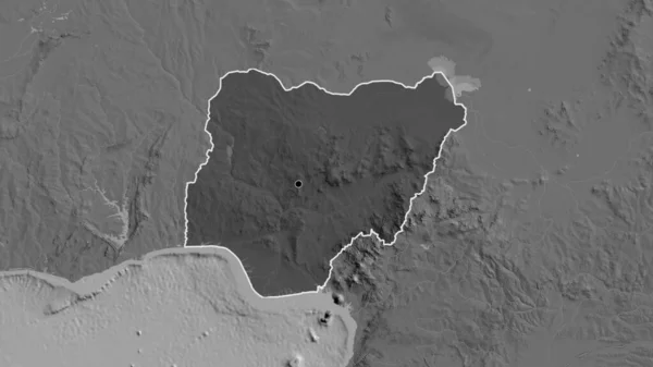 Detailní Záběr Pohraniční Oblasti Nigeru Zvýrazňující Tmavou Vrstvu Dvouúrovňové Mapě — Stock fotografie
