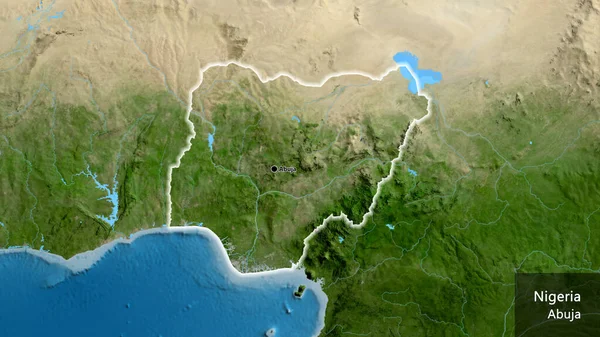Close Dari Niger Perbatasan Daerah Pada Peta Satelit Titik Ibu — Stok Foto