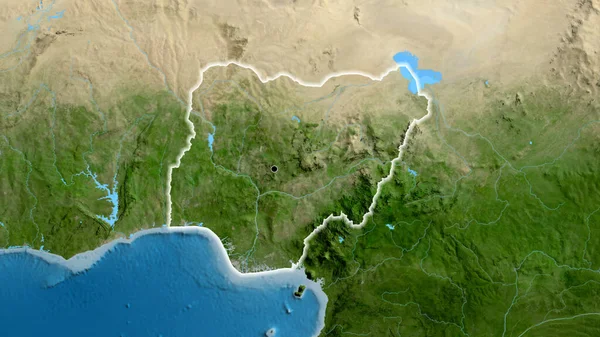 Nahaufnahme Des Nigrischen Grenzgebiets Auf Einer Satellitenkarte Kapitalpunkt Glühen Ganzen — Stockfoto